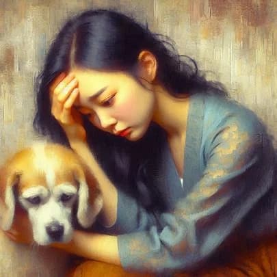 강아지 아파서 고민하는 보호자 이미지