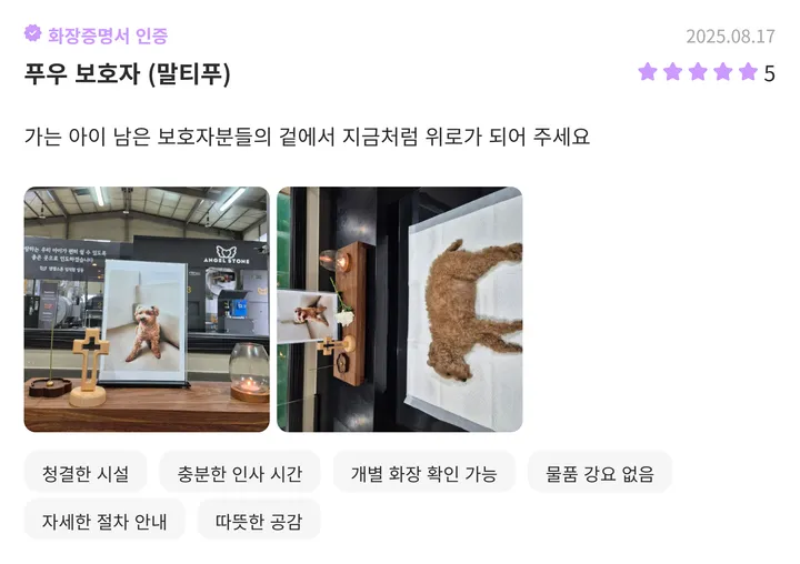부천강아지화장 이용후기 추가