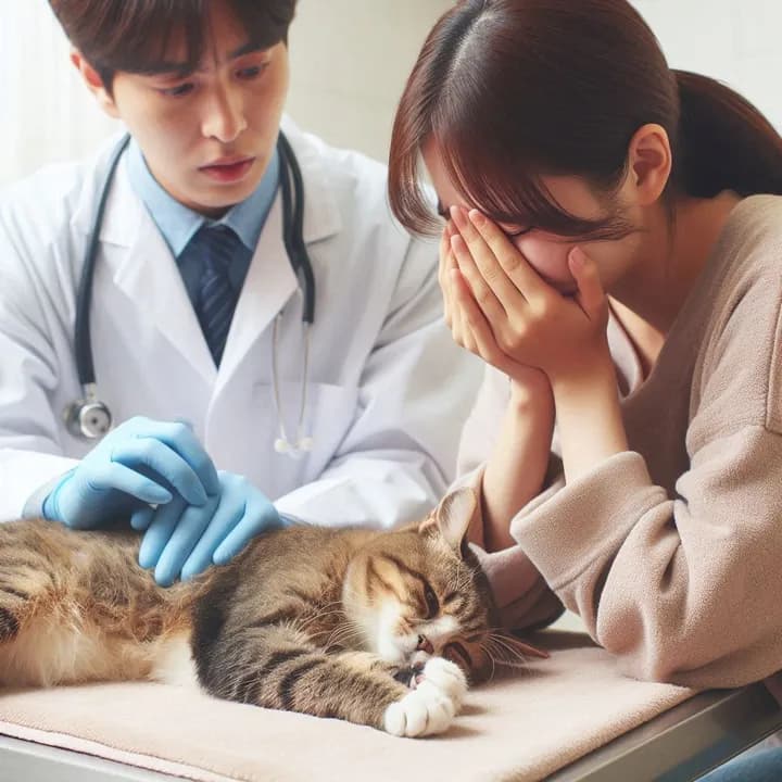 고양이 방광염 안락사 전 수의사와 상담하는 모습