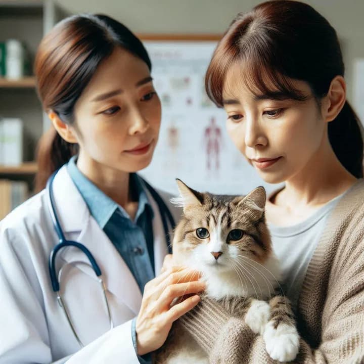 고양이 방광염 치료 가능성과 삶의 질을 상담하는 모습