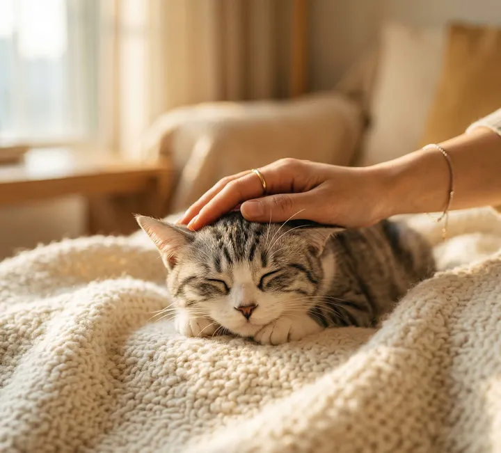 고양이 죽기 전 행동을 걱정하며 곁을 지키는 보호자