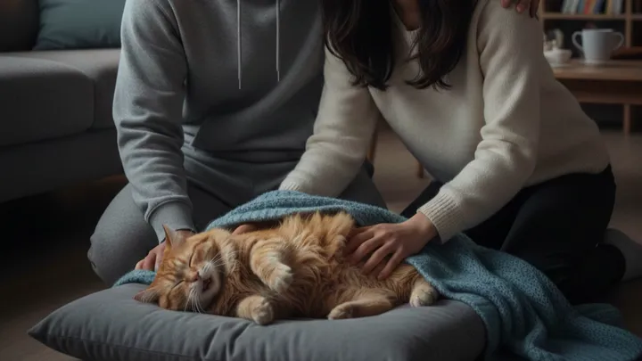 고양이 죽기 전 발작 때문에 놀란 가족 이미지