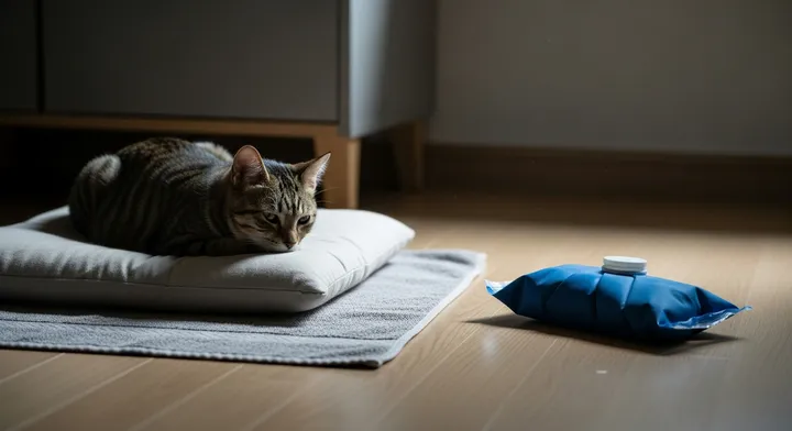 고양이 장례 전 아이를 편안하게 모시는 준비 장면