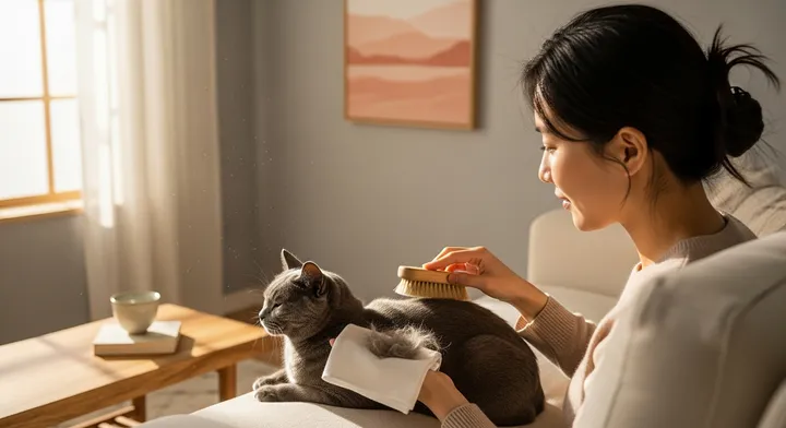 고양이 털보관을 준비하는 보호자의 모습