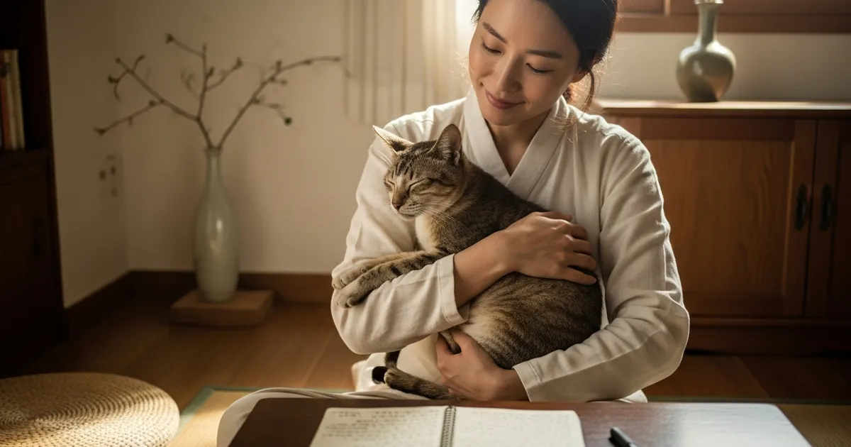 고양이 림프종 진단 후 정보를 확인하는 보호자