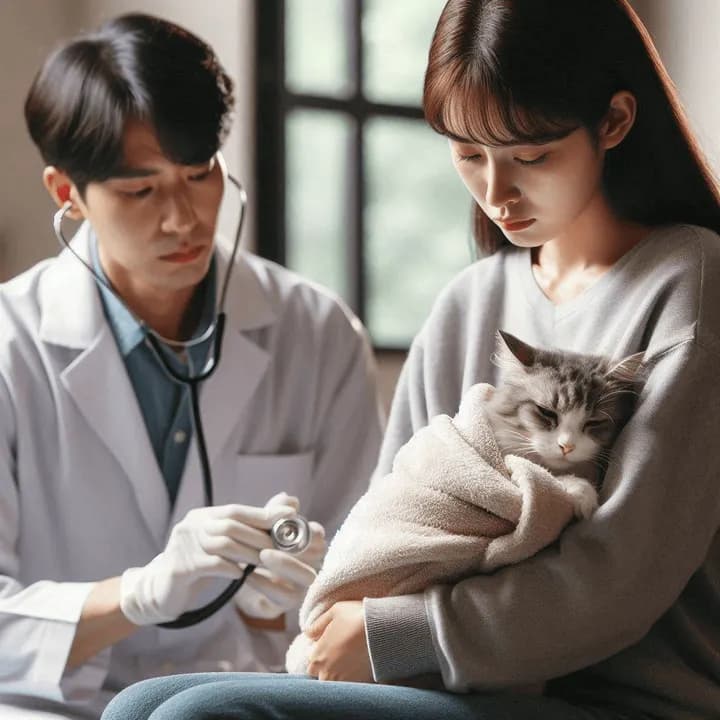 고양이 발작 사망이 걱정될 때 병원 문의 기준을 확인하는 모습