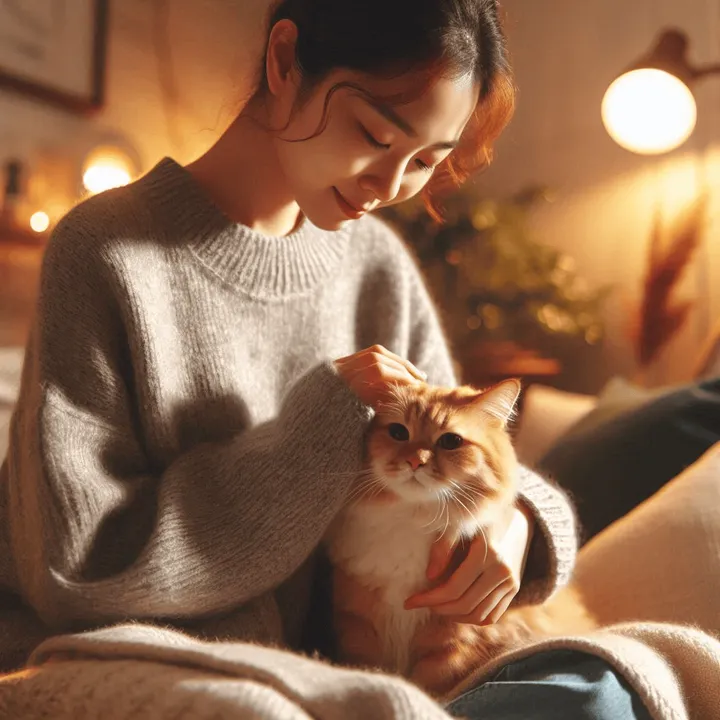 고양이 발작 사망을 걱정한 뒤 보호자가 조용히 상태를 살피는 모습