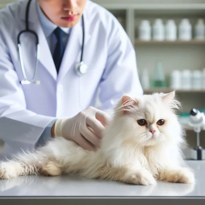 고양이 스트레스 죽음에 달했을 때 수의사가 검진하는 이미지