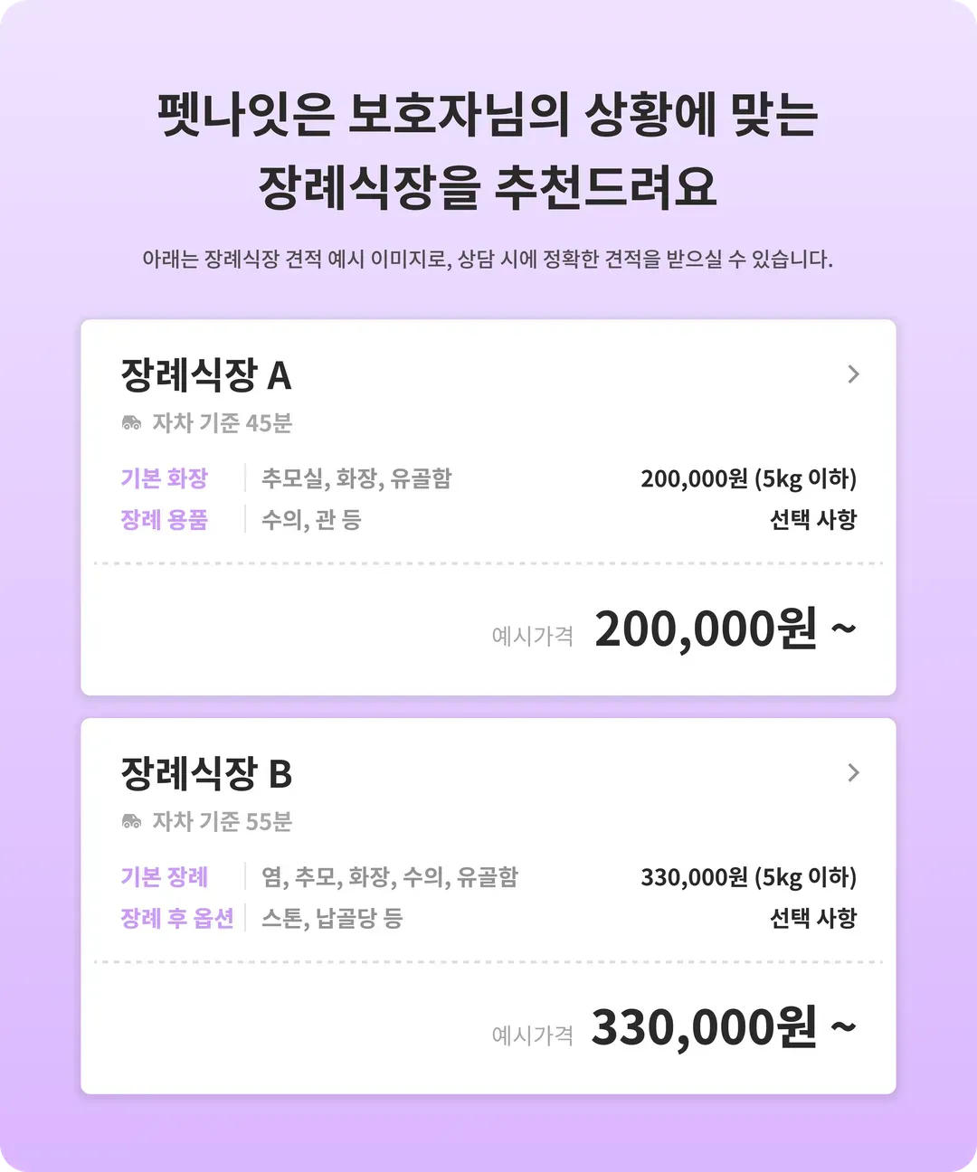 천안애견장례식장 비용 확인 버튼