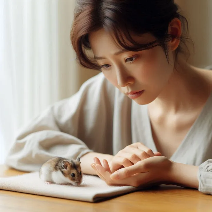 죽은 햄스터 살리기 검색 후 상태를 살피는 보호자