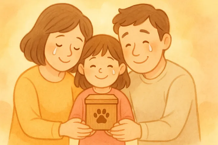 강아지 매장 방법 대신 화장 후 유골함을 안고 추모하는 가족
