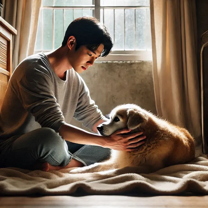 강아지 죽을 때 보호자가 곁을 지키는 모습