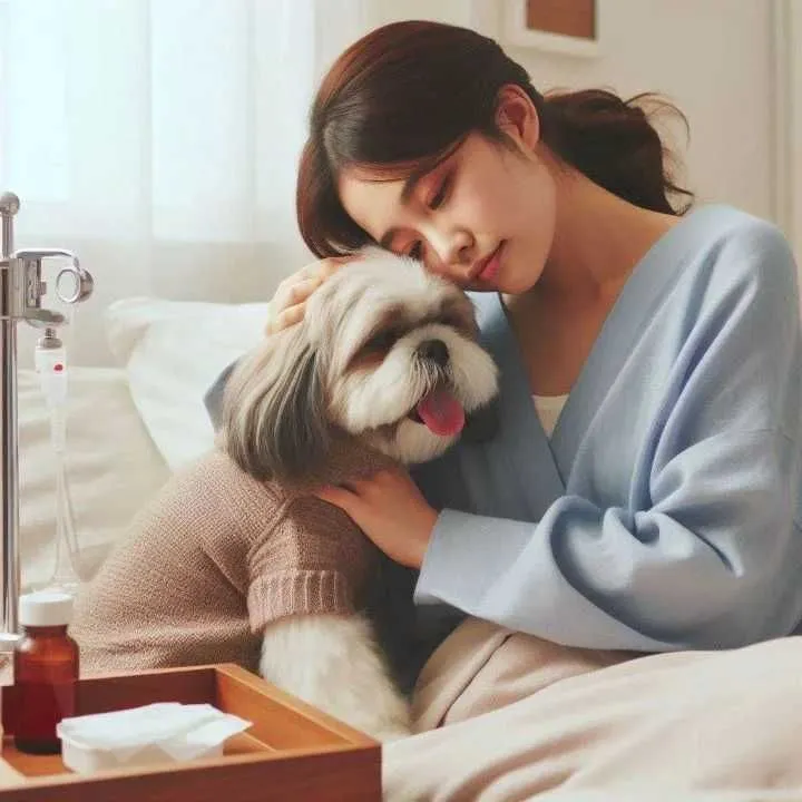 강아지 마지막 인사 전 사랑을 표현하는 보호자