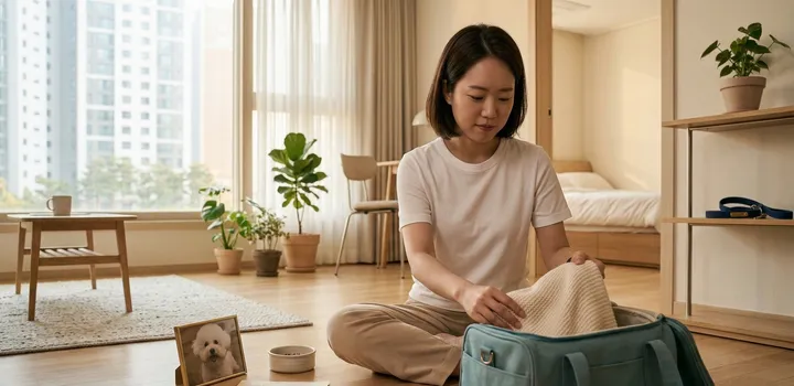 강아지 장례 준비물을 챙기는 보호자의 모습