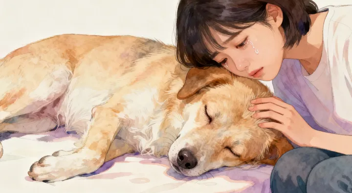 강아지 무지개다리 증상 관찰 중 보호자가 곁을 지키는 모습