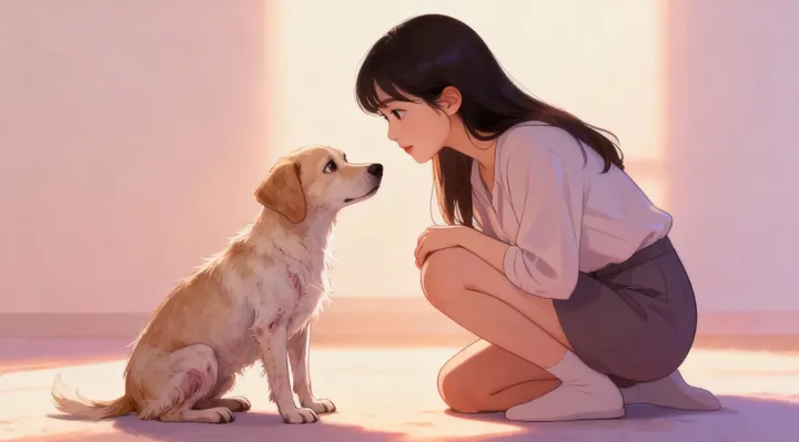 강아지 무지개다리 증상으로 불안한 보호자가 곁에 있는 모습