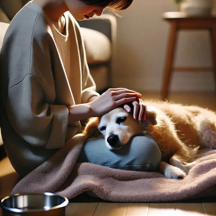 강아지 발작 사망 걱정 시 주변을 안전하게 치우는 모습