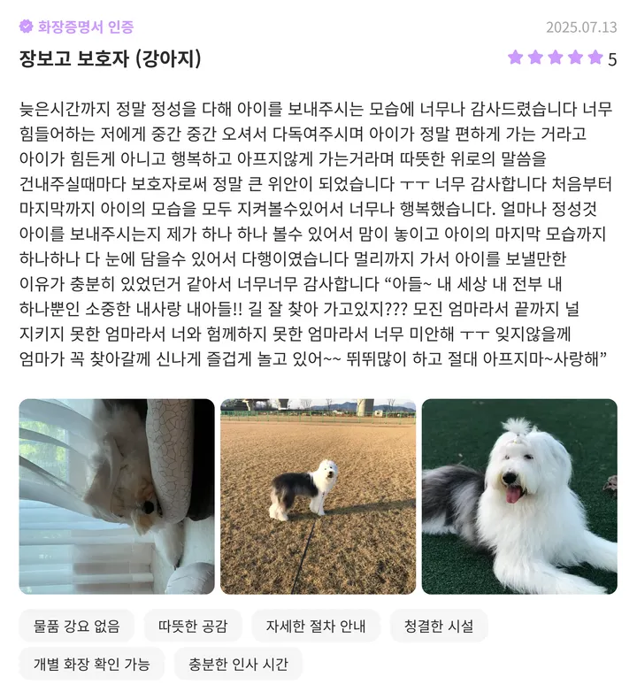 구미강아지장례식장 견주 리뷰 2