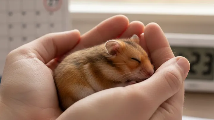 햄스터가 손 안에서 자는 모습