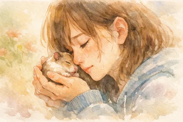 햄스터 화장 준비하며 슬퍼하는 보호자의 모습