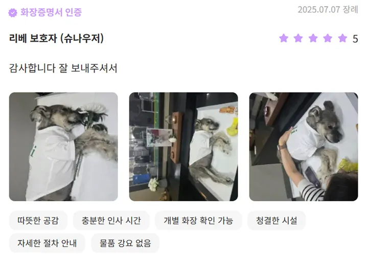 인천 반려견 장례식장 보호자 후기 2