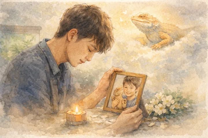 키우던 도마뱀이 죽어 슬퍼하는 보호자의 모습
