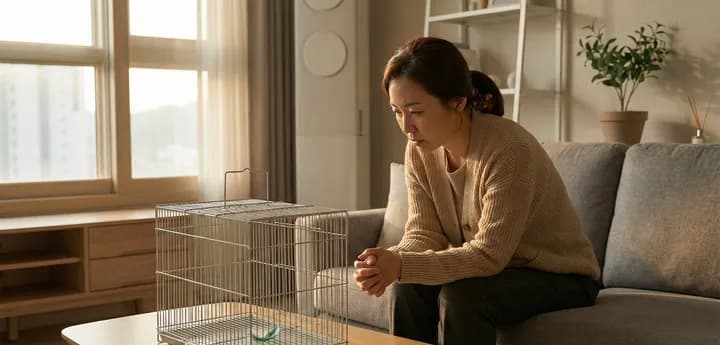 앵무새 죽었을 때 슬퍼하는 보호자의 모습