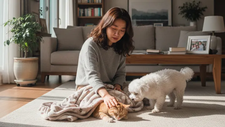 반려동물 사후 처리를 고민하는 보호자의 모습