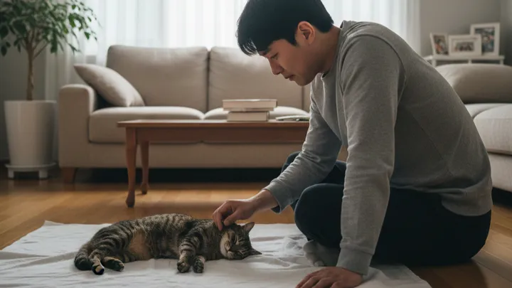 반려동물 사후 처리를 고민하는 보호자의 모습