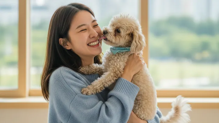 반려동물과 행복한 시간을 보내는 보호자