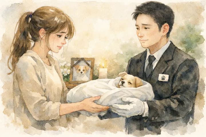 반려동물 장례 비용 상담 전 인사 나누는 모습