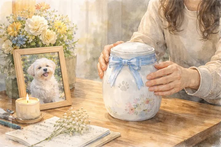 반려동물 장례 절차 진행 후 유골함 받은 보호자