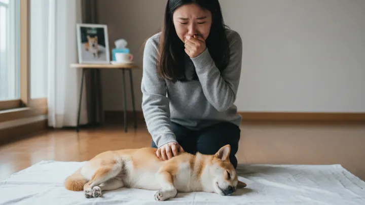 반려동물 사망으로 슬퍼하는 보호자의 모습