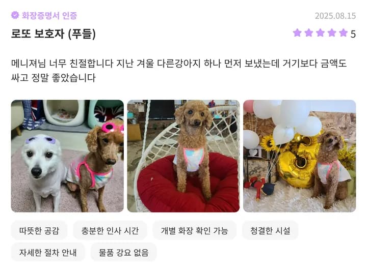 서울반려동물장례식장 파주 이용 보호자 후기 1